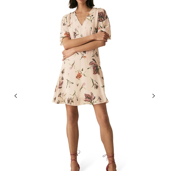 REISS LONDON RUBY CREAM & ORANGE VINTAGE FLORAL MIMI DRESS SIZE 4 - Picture 1 of 13